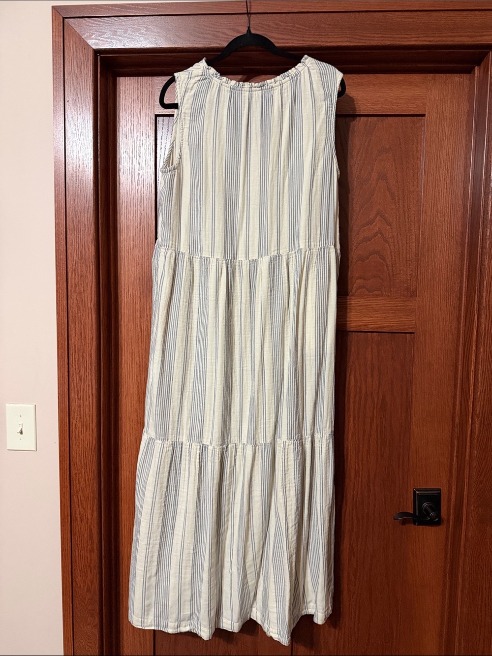 Pact Cream and Blue Striped Tiered Maxi Dress - Picture 7 of 7